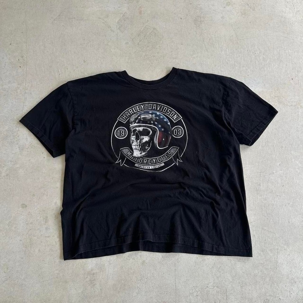 Vintage 2000s Harley Davidson Skull Graphic Biker Style Tee Size XXL